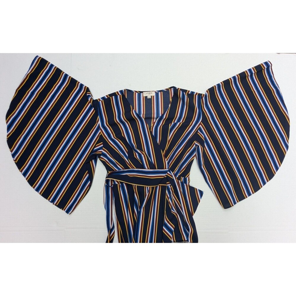 UMGEE Multicolored Striped Wrap Tie Ruffle MIDI Dress/Tunic Size Small - Picture 3 of 7